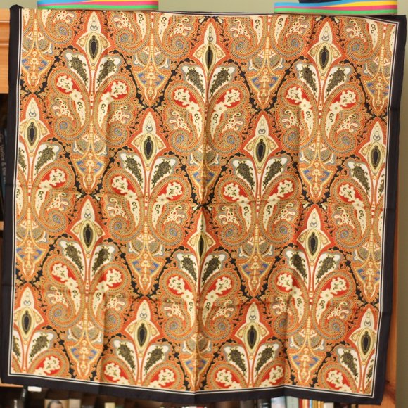 J. CREW Red Blue Gold Paisley Damask Square Scarf - Picture 1 of 3